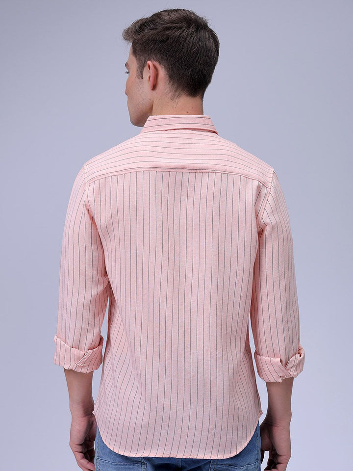 The Indian Garage Co Men Slim Fit Spread Collar Vertical Striped Casual Shirt