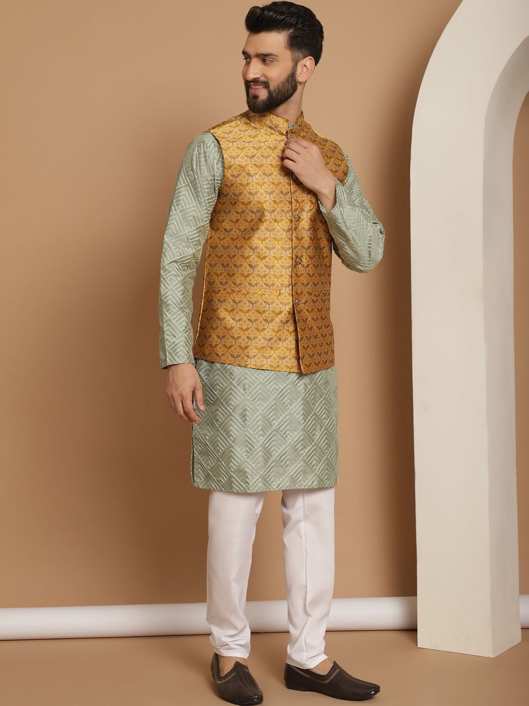 Anouk Embroidered Regular Silk Kurta with Churidar