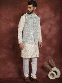 Anouk Floral Embroidered Regular Thread Work Kurta with Churidar & Nehru jacket