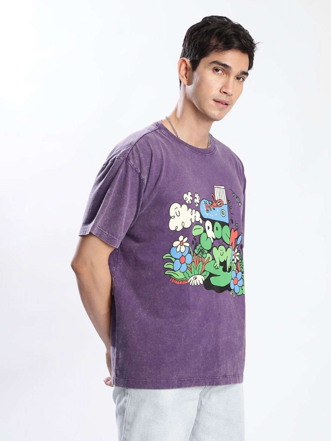 Bene Kleed Men Printed Drop-Shoulder Sleeves Acid Wash T-shirt