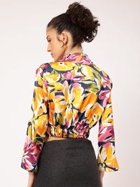 DressBerry Delicate Dance Satin Floral Print Slit Sleeve Top