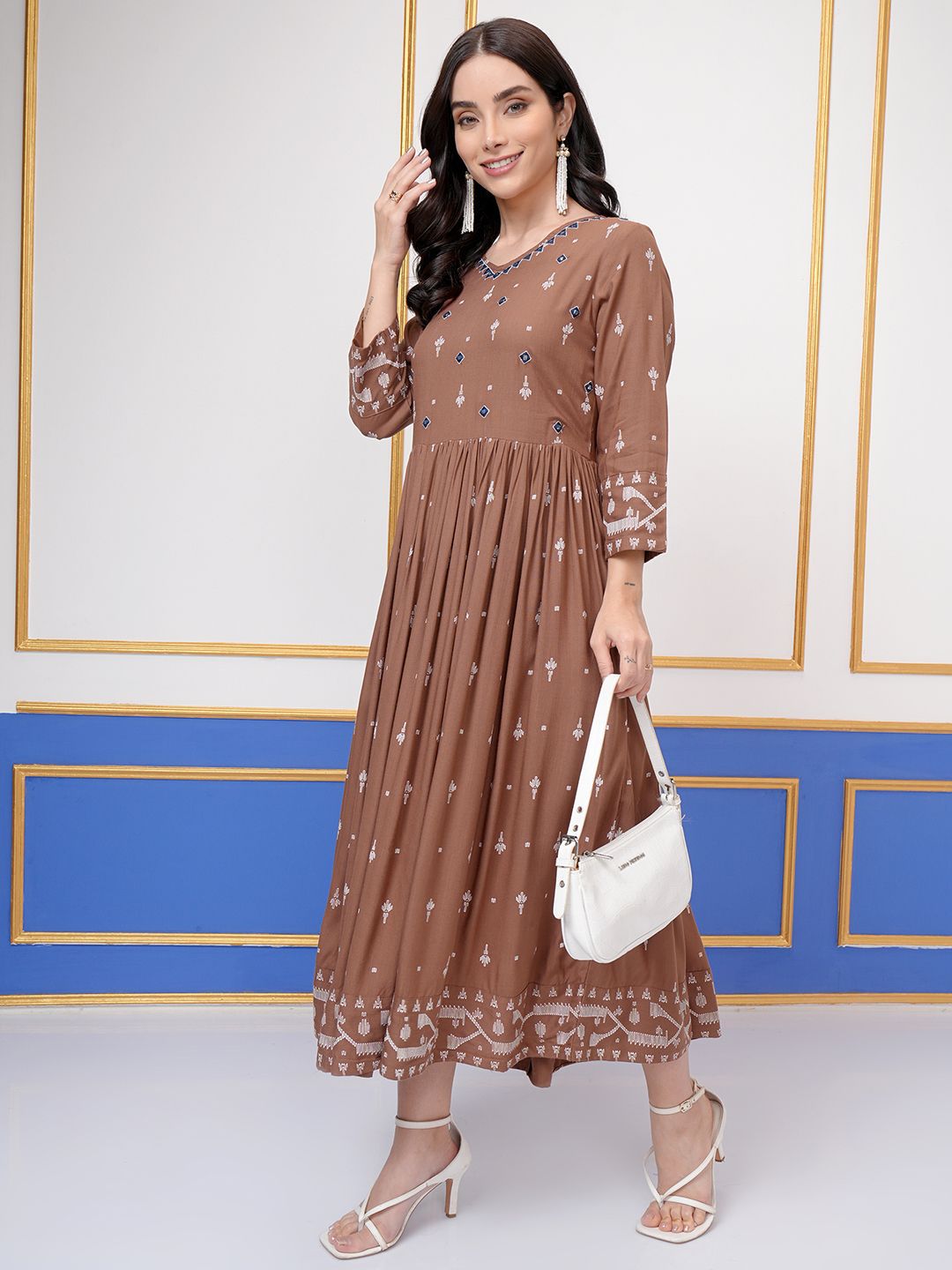 Vishudh Women V-Neck Embroidered Maxi Dress