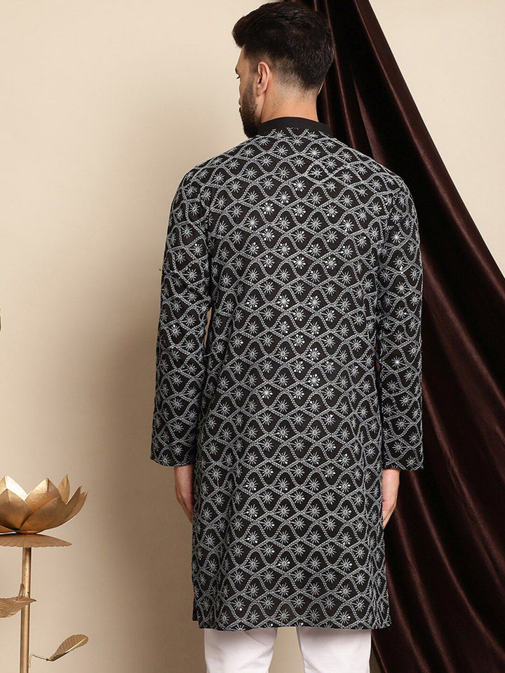 Anouk Ethnic Motifs Embroidered Band Collar Cotton Regular Kurta