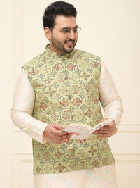 SOJANYA PLUS Lelaki Printed Mandarin Collar Cotton Linen Jaket Nehru