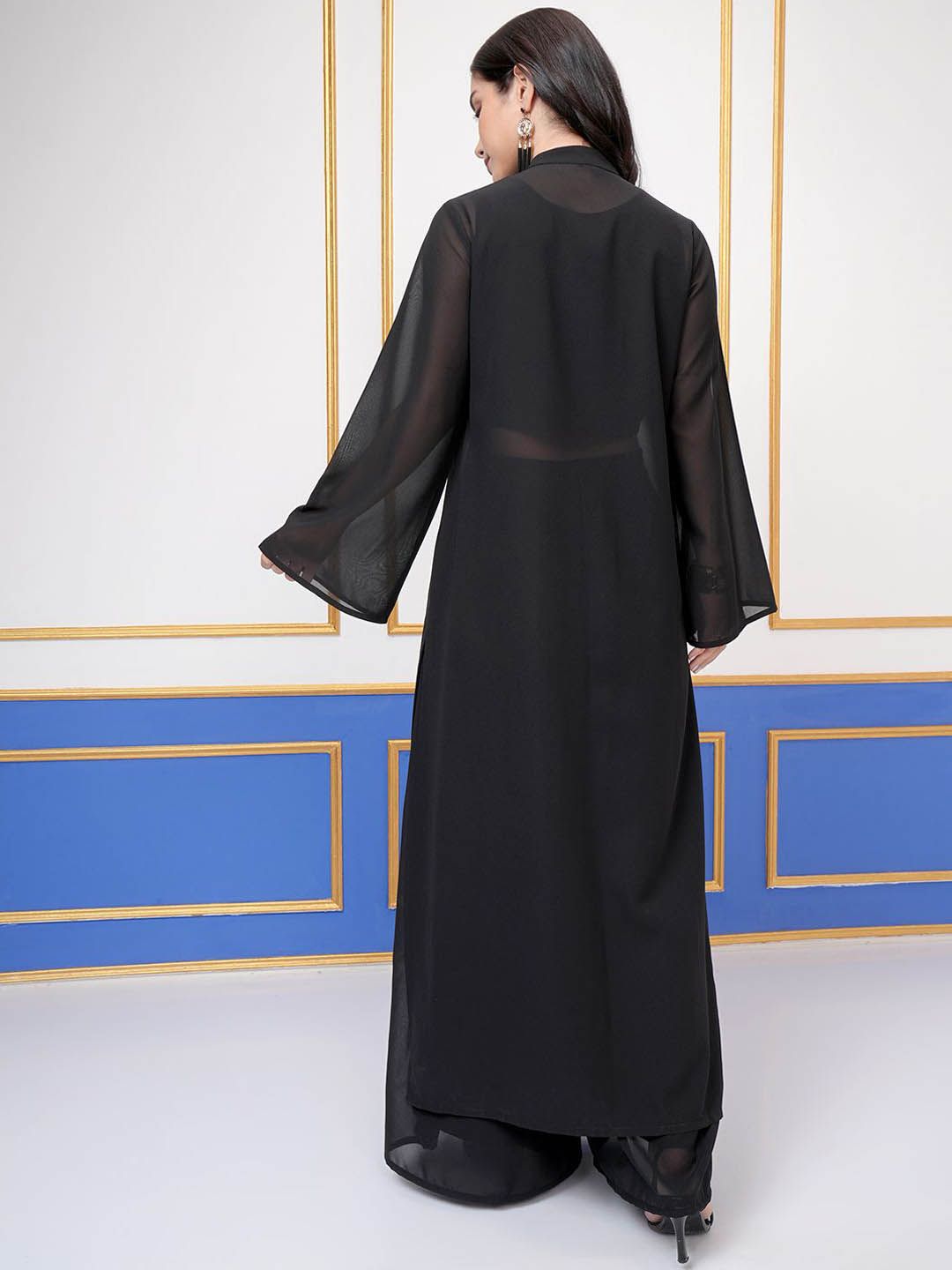 Vishudh Round Neck Sleeveless Top Wth Palazzo With Embroidered Shrug