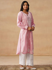 House of Chikankari Women Solid Pink Cotton Kurta