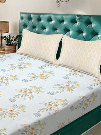 Myntra Elegant Homes Multicoloured Floral 300 TC King Bedsheet with 2 Pillow Covers