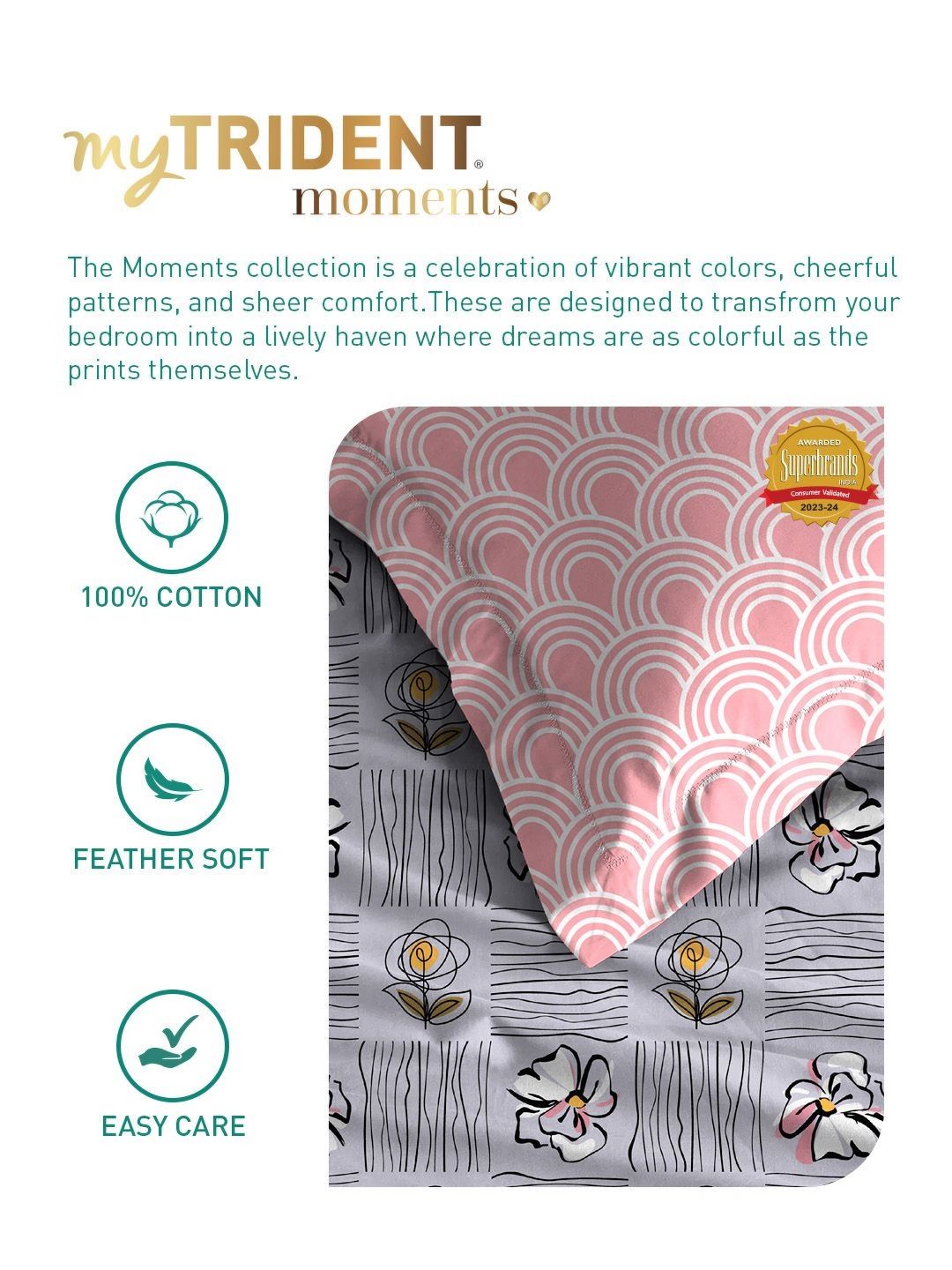 MYTRIDENT Moments Purple Floral Printed 120TC Pure Cotton Queen Bedsheet & 2 Pillow Covers