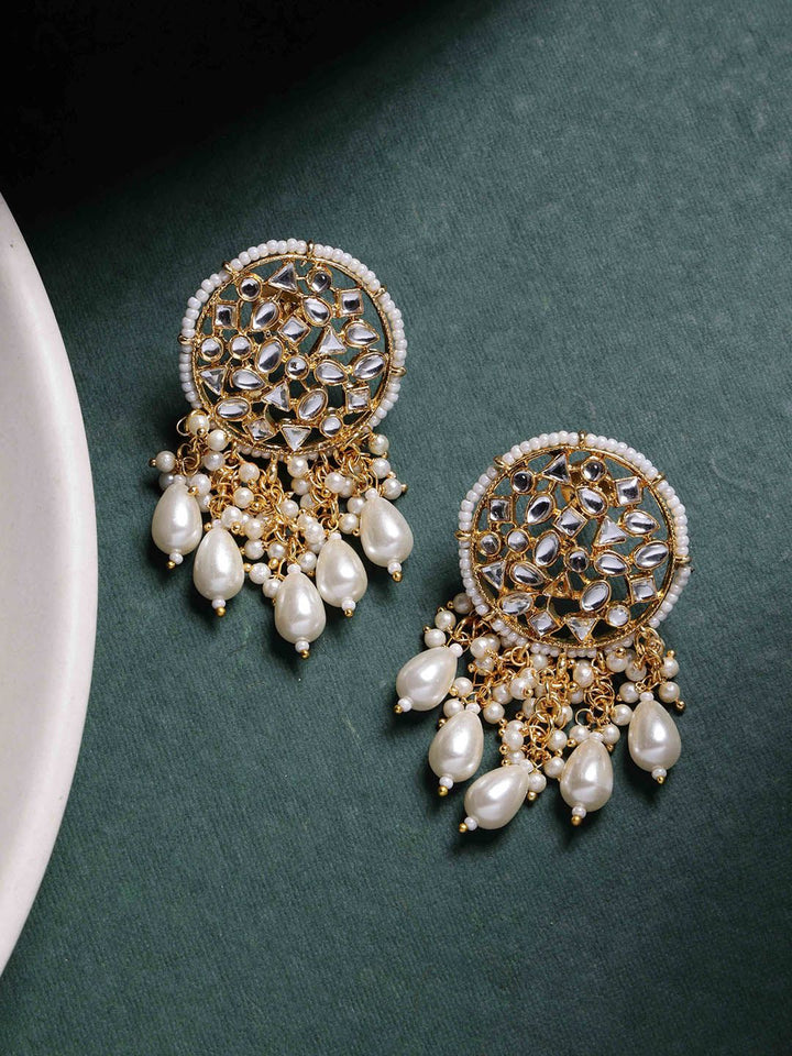 PANASH Gold Plated Kundan Contemporary Drop Earrings