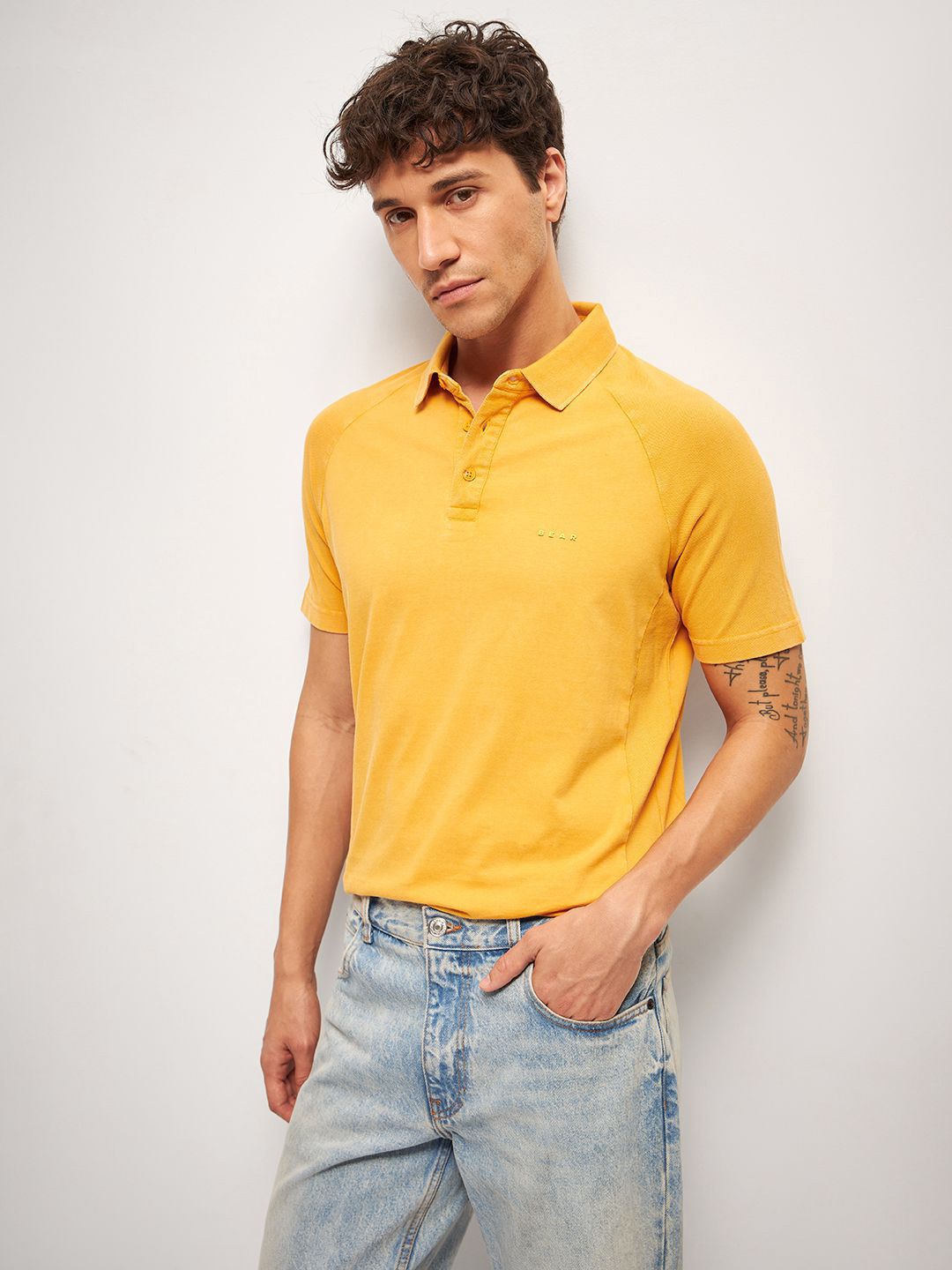 THE BEAR HOUSE Men Solid Polo Collar Pure Cotton T-shirt