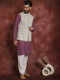 Anouk Geometric embroidered Mandarin Collar Long Sleeves Cotton Kurta