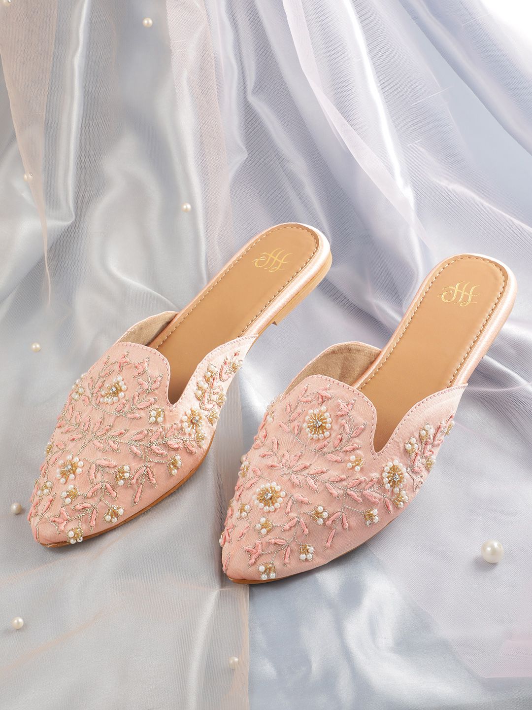 House of Pataudi Floral Embroidered Mules