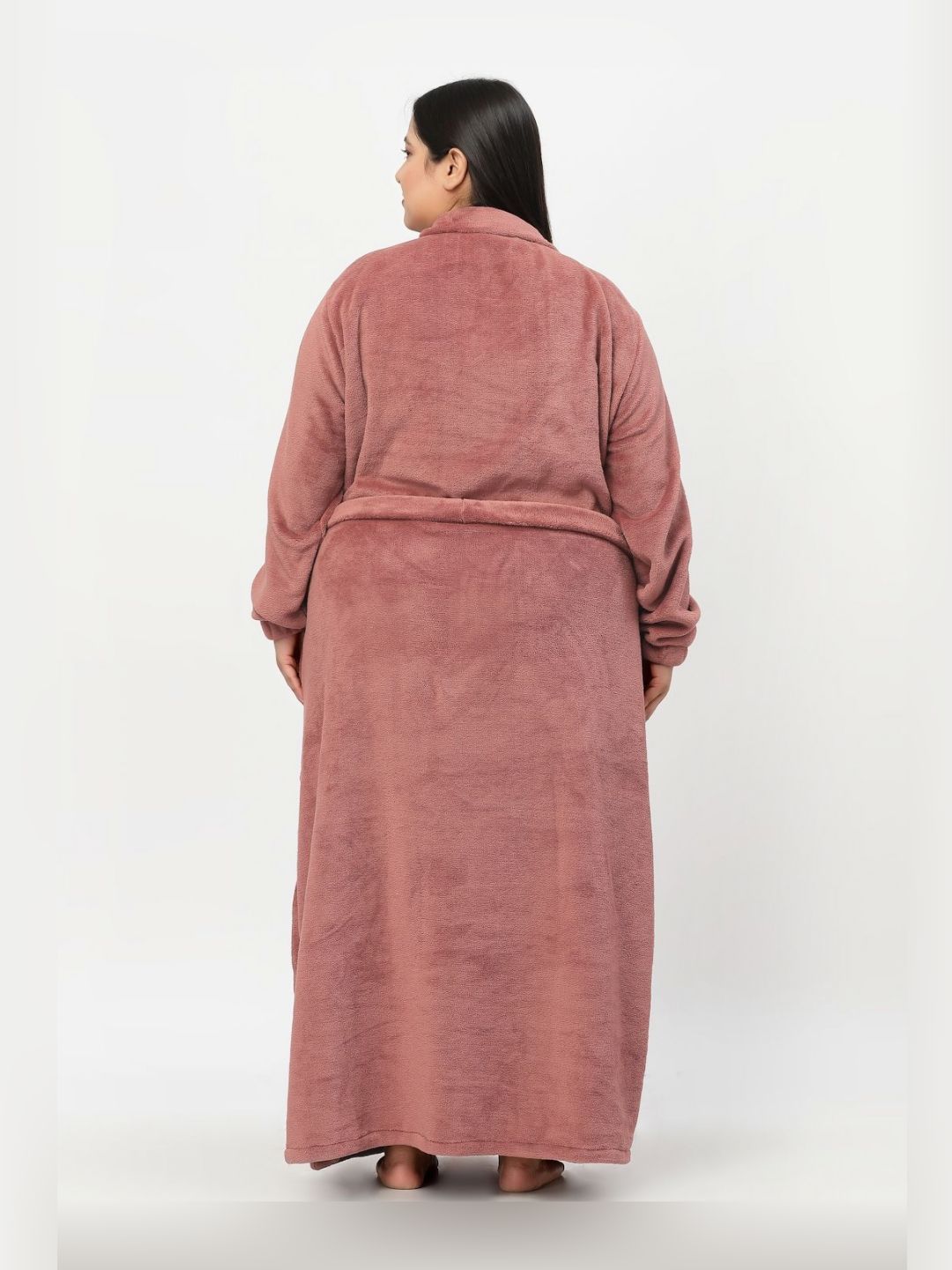 KLOTTHE Plus Size Rust Shirt Collar Bath Robe With Belt