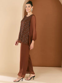 Antheaa Embellished Round Neck Top & Trousers Co-Ords