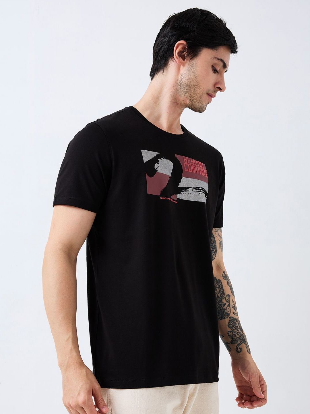 SPYKAR Men Graphic Printed Round Neck Cotton Slim Fit T-shirt