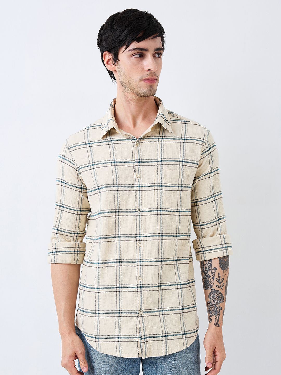 SPYKAR Men Spread Collar Tartan Checked Cotton Casual Shirt