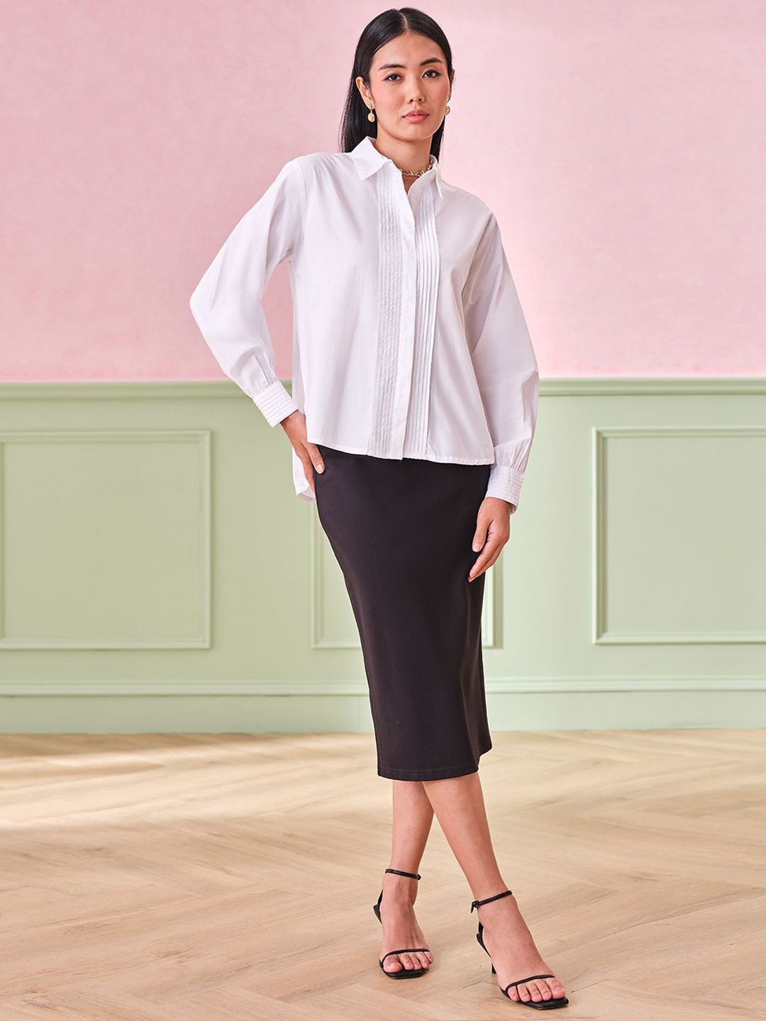 AND Women Shirt Collar Cotton Top