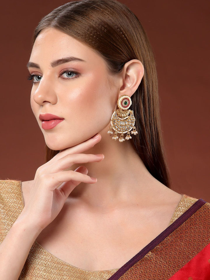 PANASH Emas Bersalut Kundan Chandbali Kontemporari