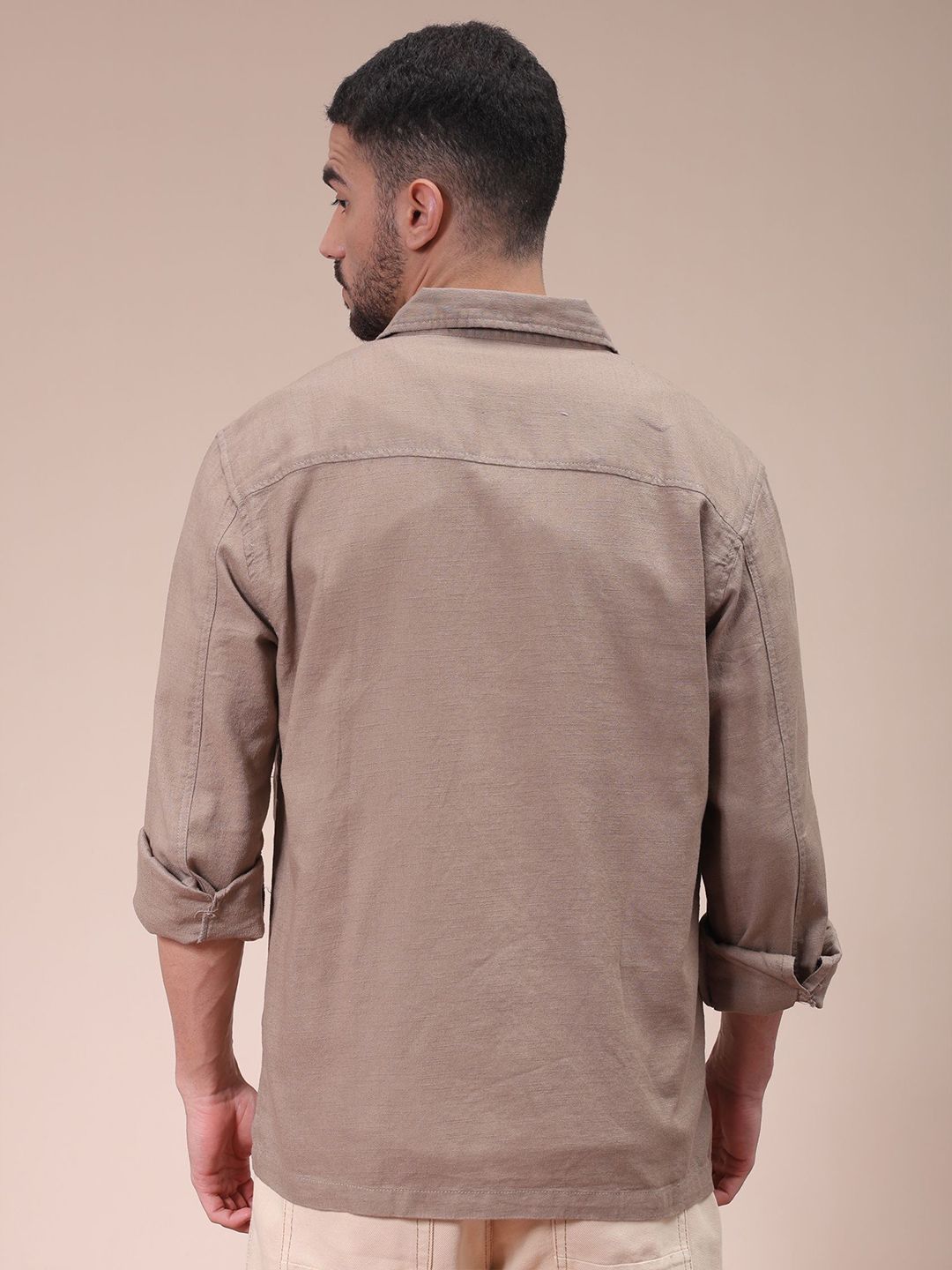 The Indian Garage Co Men Regular Fit Solid Double Flap Pocket Resortwear Overshirt