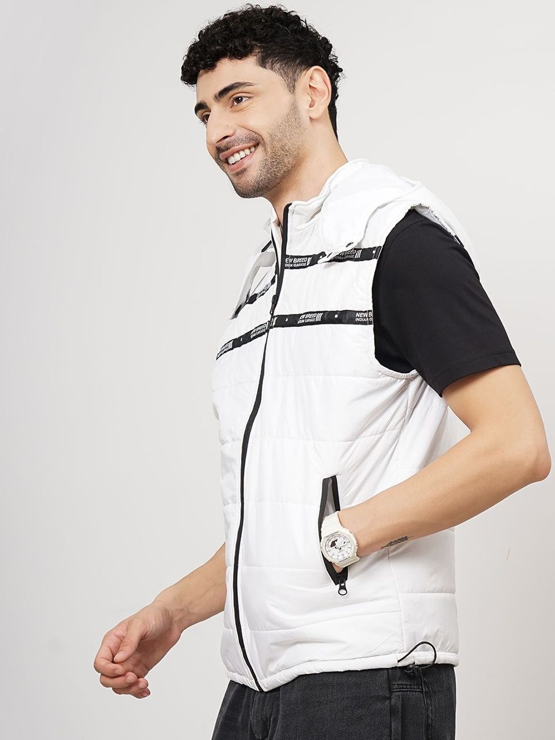 The Indian Garage Co Men Slim Fit Puffer Jacket with Detachable Hood