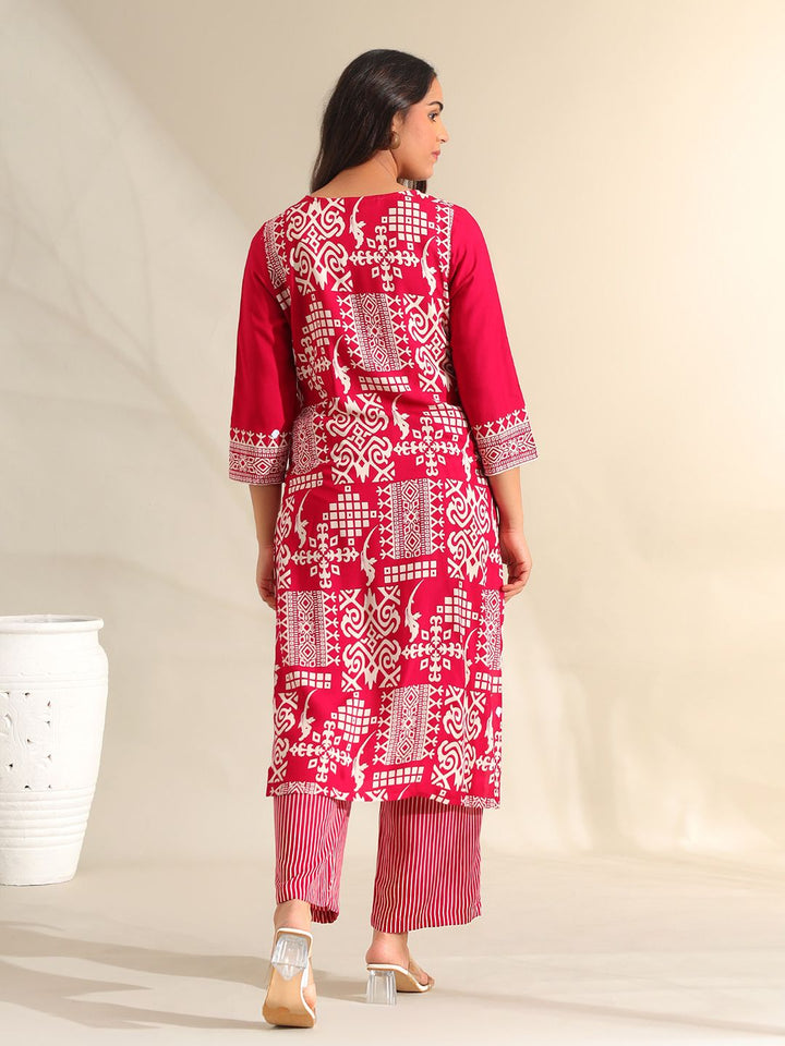 Mamicha Women Ethnic Motifs Printed Regular Beads and Stones Pure Cotton Kurta with Trousers