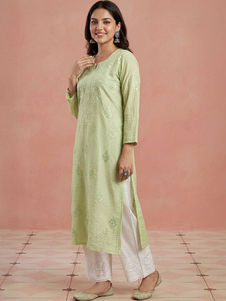 House of Chikankari Women Ethnic Motifs Embroidered Thread Work Chanderi Silk Kurta