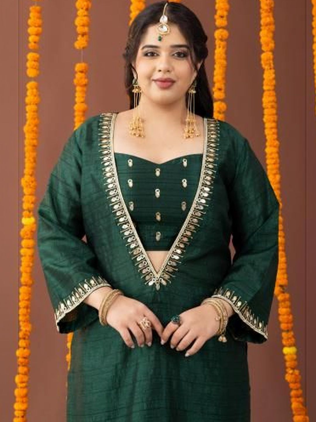 Mamicha Embroidered V-Neck Top & Palazzos Co-Ords