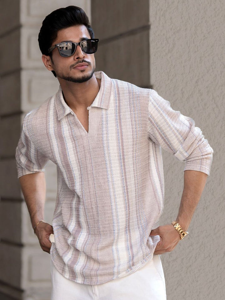 Powerlook Men Striped Polo Collar T-shirt