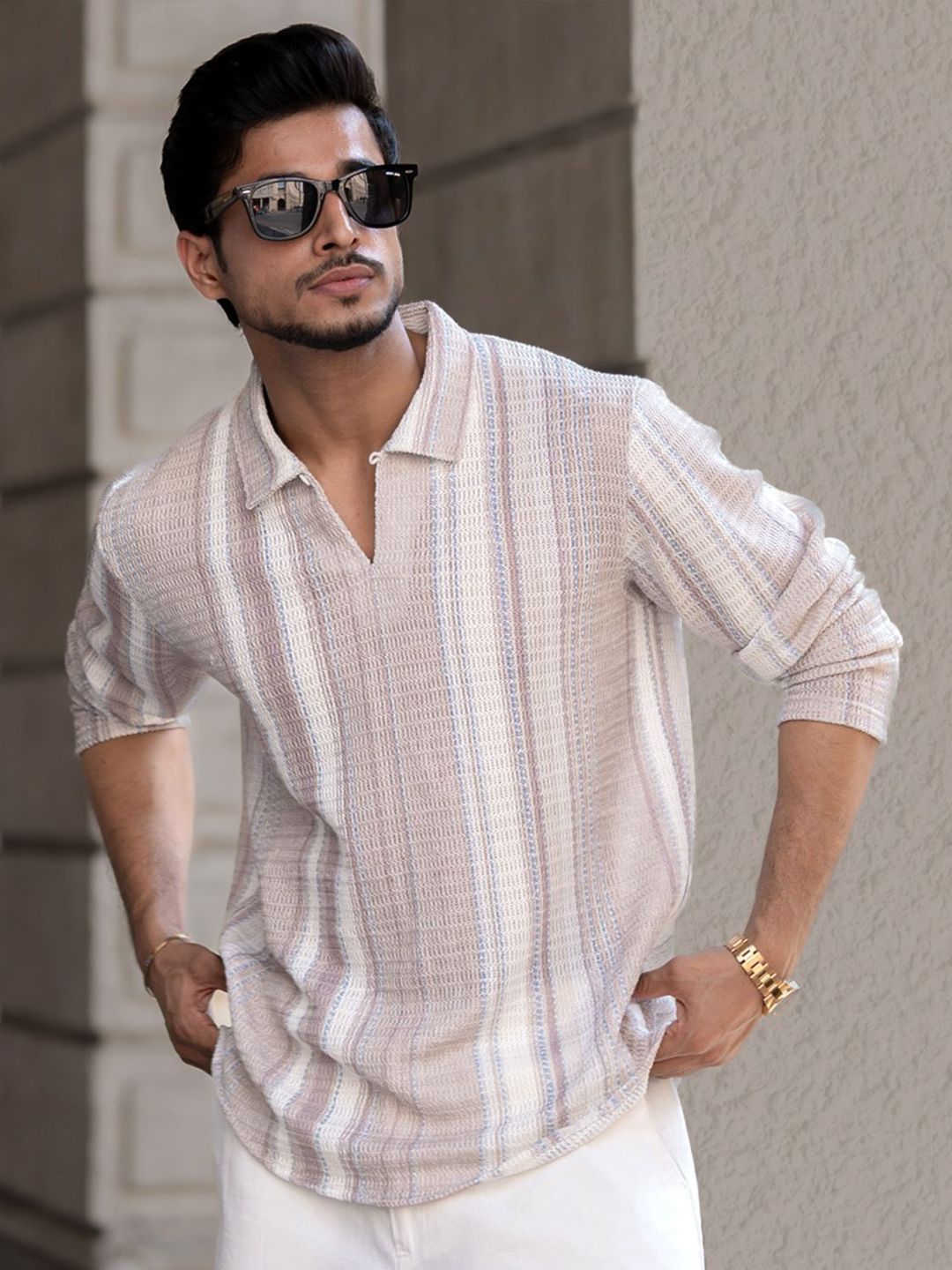 Powerlook Men Striped Polo Collar T-shirt
