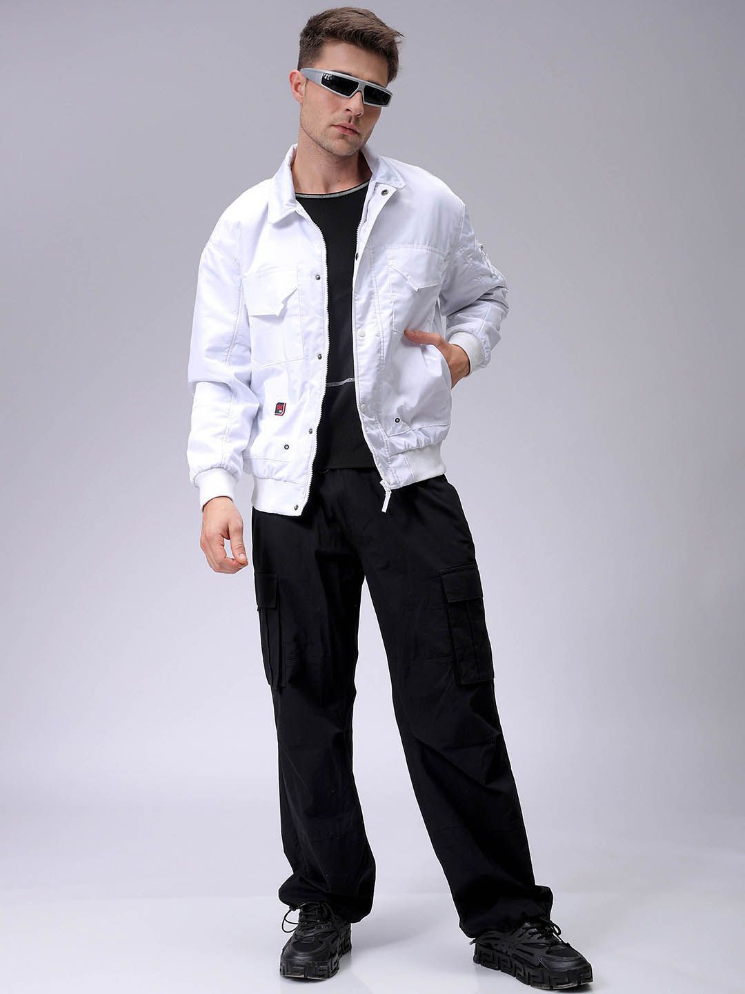 The Indian Garage Co Men Solid Padded Bomber Utility Jacket
