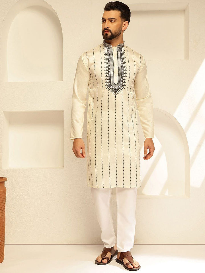 SOJANYA Benang Sulam Geometrik Kerja Kurta Lurus