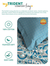 MYTRIDENT Magnolia Blue Comfort Living Flat 120TC Queen Cotton Bedsheet Set