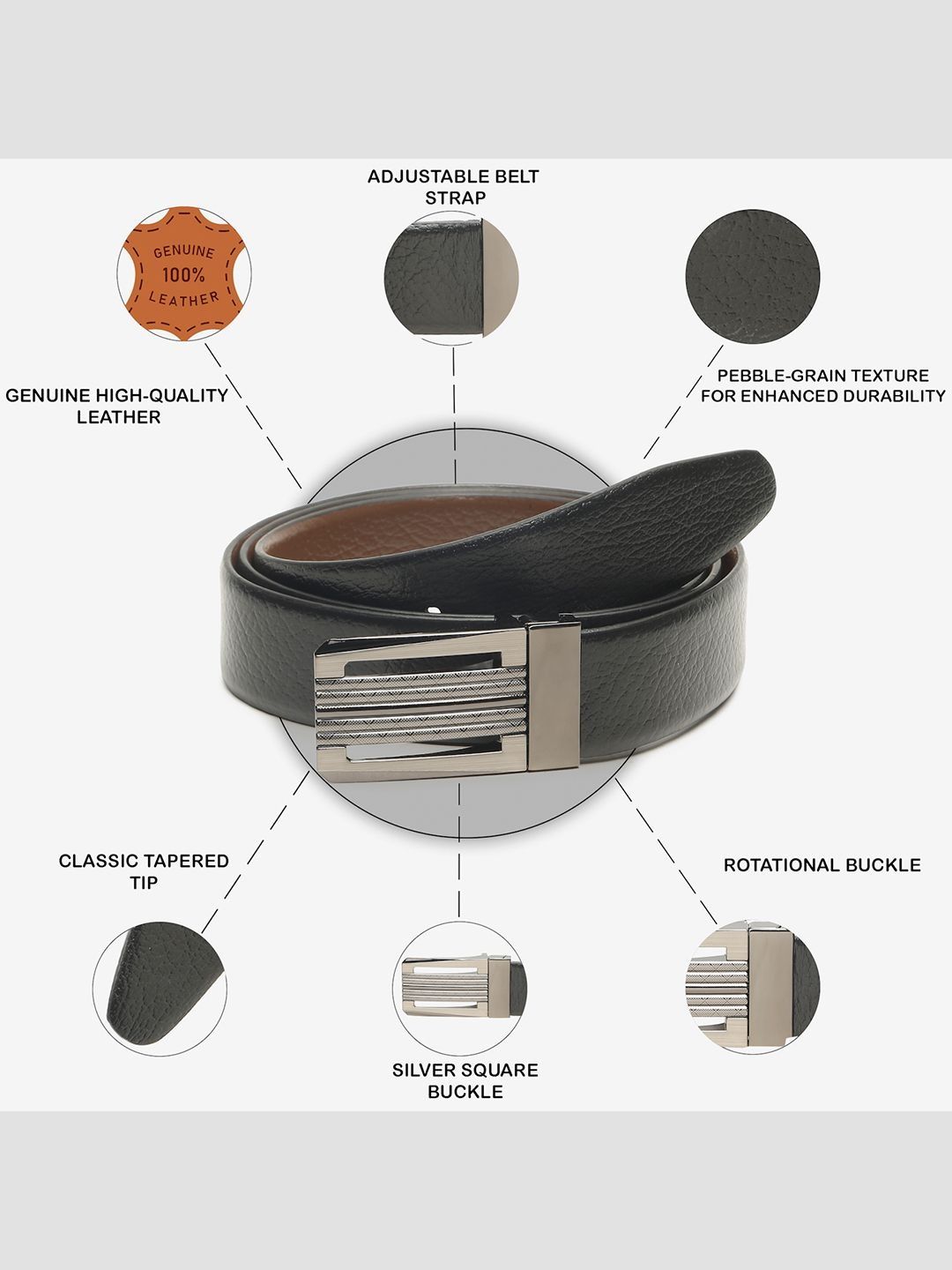 Teakwood Leathers Men Textured Leather Reversible Formal Belt