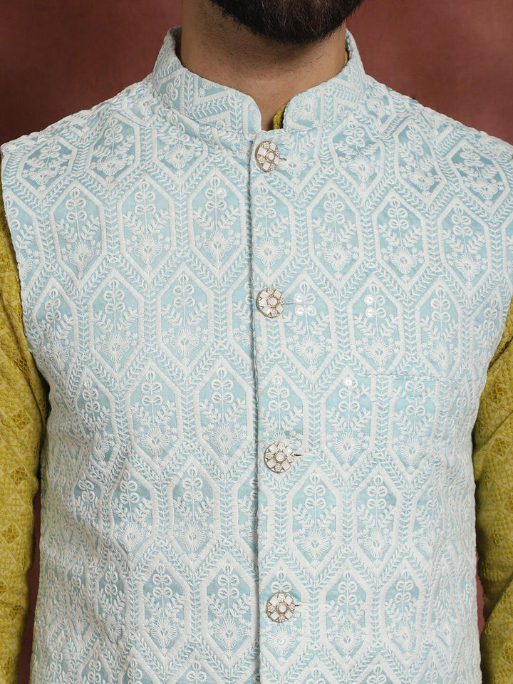 Anouk Embroidered Regular Thread Work Kurta & Churidar With Nehru Jacket