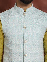 Anouk Embroidered Regular Thread Work Kurta & Churidar With Nehru Jacket