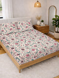 KLOTTHE Beige & Blue Printed 300 TC Double Bedsheet With 2 Pillow Covers- 2.5 m x 2.25 m