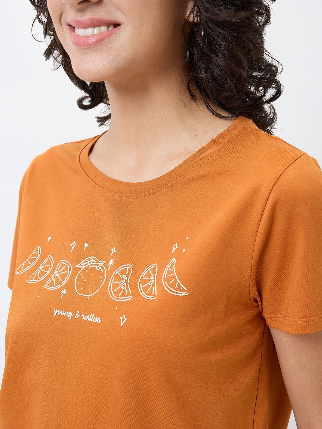 SPYKAR Women Graphic Printed Round Neck Cotton T-shirt