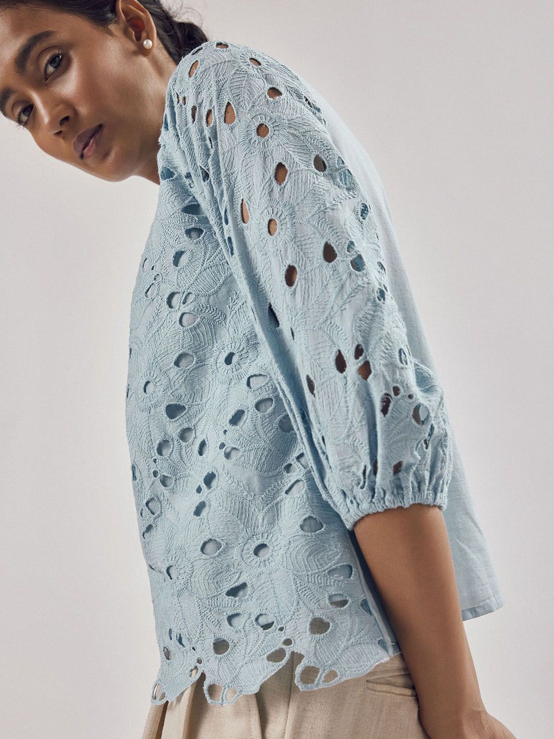 The Label Life Floral Print Puff Sleeve Pure Cotton Top