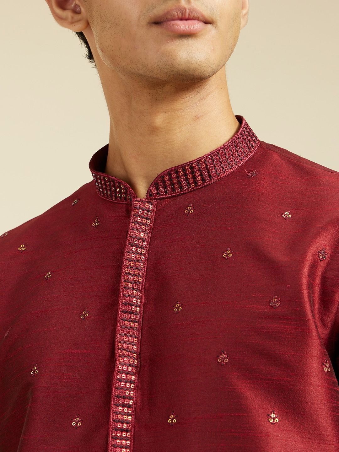 Diwas by Manyavar Floral Embroidered Mandarin Collar Sequinned Straight Kurta