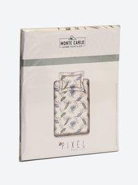 Monte Carlo Putih & Biru Pixel Ethnic Printed 120 TC Single Bedsheet Set 1.52 m x 2.30 m