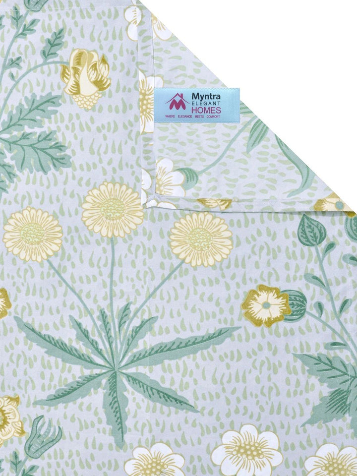 Myntra Elegant Homes Green Floral 300 TC King Double Bedsheet with 2 Pillow Covers