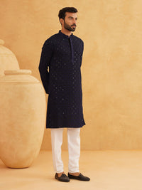 SOJANYA Ethnic Motifs Embroidered Mandarin Collar Sequinned Pure Cotton Straight Kurta