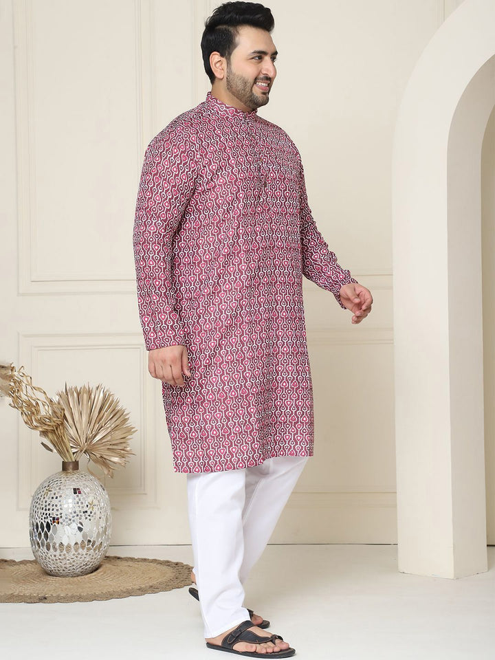 SOJANYA PLUS Ethnic Motifs Band Collar Straight Kurta With Pyjamas