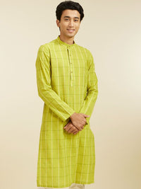Diwas by Manyavar Checked Mandarin Collar Cotton Straight Kurta