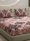 Monte Carlo Peach & Brown Printed Cotton 104 TC Queen Bedsheet Set 2.24 m x 2.54 m