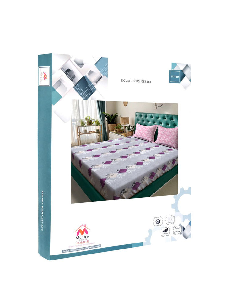 Myntra Elegant Homes Purple & White Printed Set Cadar King 400 Cotton TC Bercetak