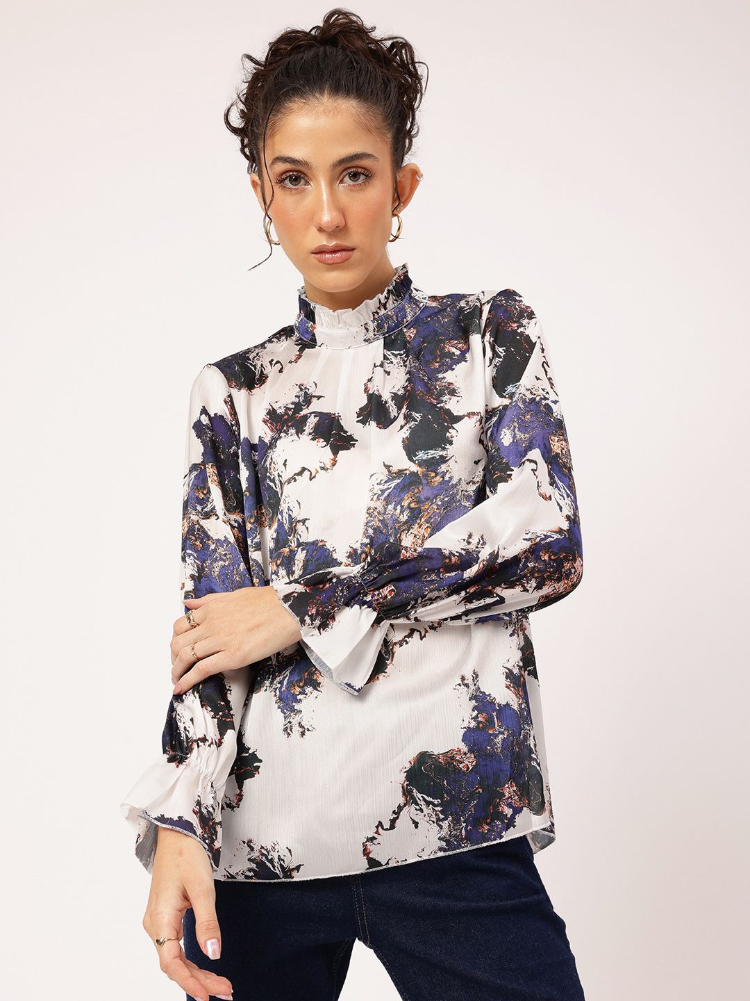DressBerry Abstract Affection Printed Bell Sleeve Top