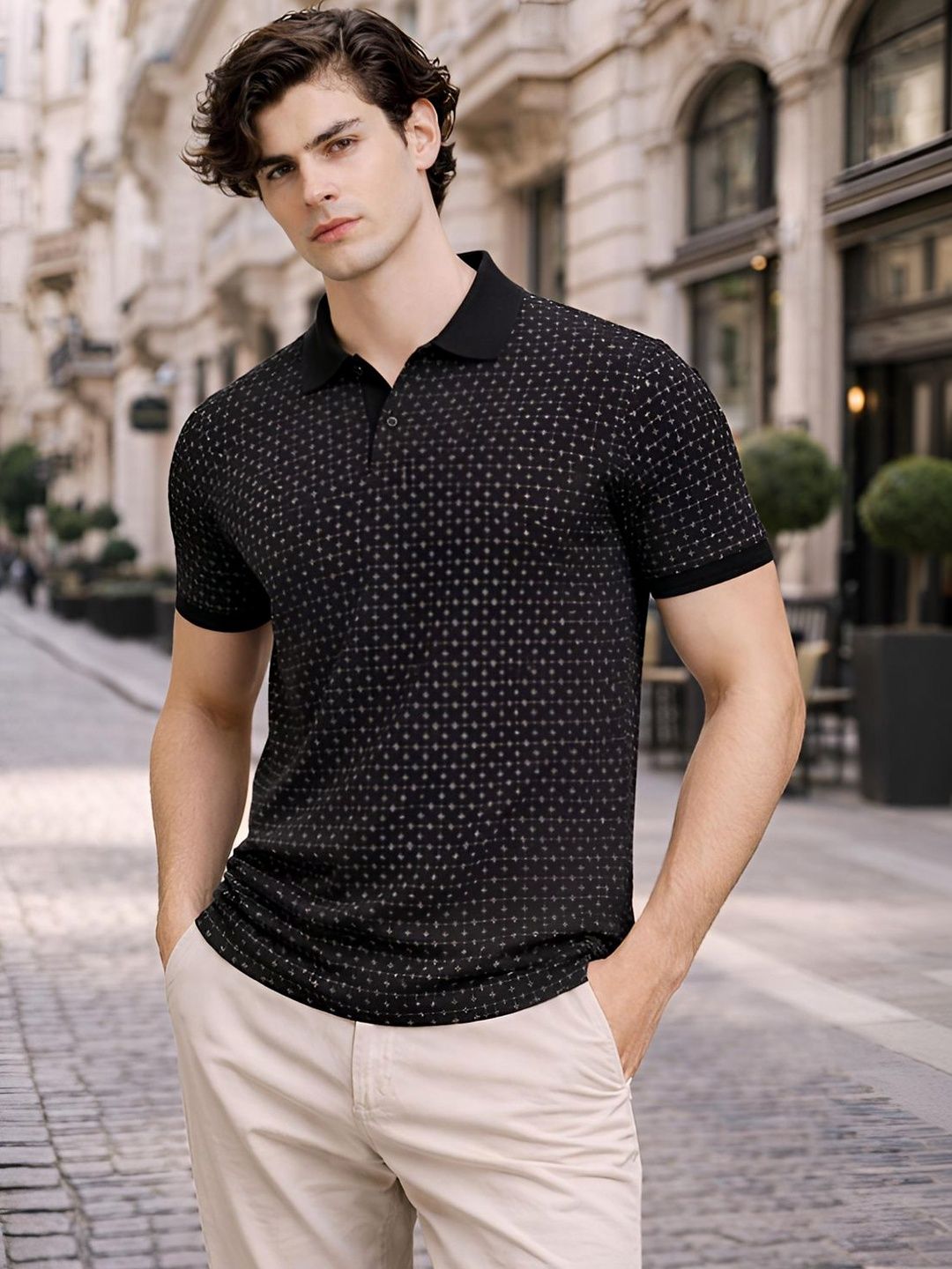 ADRO Men Printed Polo Collar T-shirt
