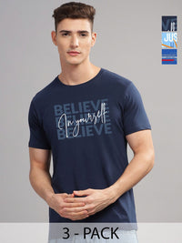 ADRO Men Pack of 3 Typography Printed Round Neck Cotton T-shirts