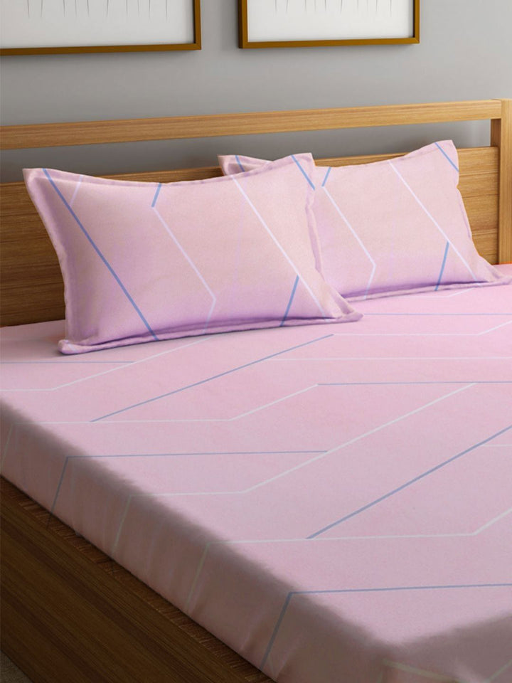 Myntra Elegant Homes Kapas Geometri Merah Jambu 300 TC Cadar Katil Halus King dengan 2 Sarung Bantal-250 x 225 sm